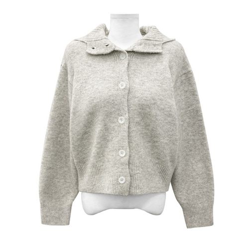 eihey诶嘿复古韩系高领连帽设计百搭单排扣针织开衫毛衣长袖外套 - 图3