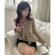 Eihey early spring retro bow hottie off-shoulder twist versatile slim knitted long-sleeved T-shirt top for women
