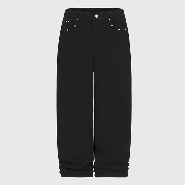Eihey retro ຊ້ໍາ star rivet ການອອກແບບ unisex straight pants pants ຂາກວ້າງ jeans trousers ວ່າງ