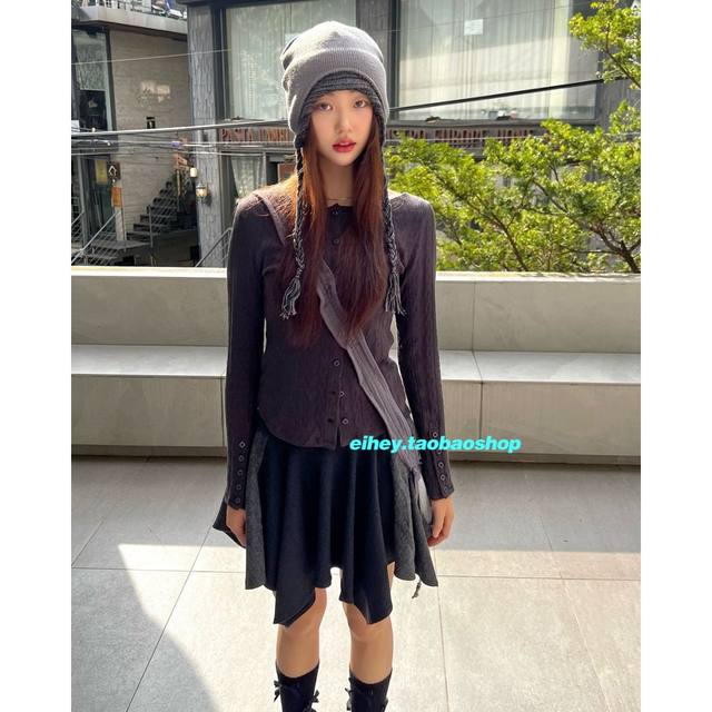 Eihey eh hey newjeans ແບບດຽວກັນຍີ່ປຸ່ນ retro girly functional style slim slim ແຂນຍາວ T-shirt cardigan ສໍາລັບແມ່ຍິງ