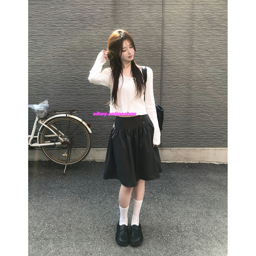 eihey诶嘿26春季新款韩系复古轻亚风花苞褶皱蓬蓬中长裙半身裙女-图0