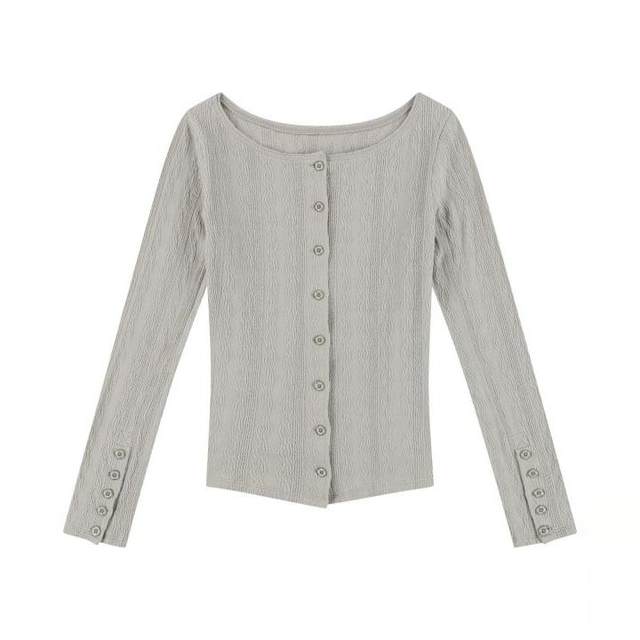 Eihey eh hey newjeans ແບບດຽວກັນຍີ່ປຸ່ນ retro girly functional style slim slim ແຂນຍາວ T-shirt cardigan ສໍາລັບແມ່ຍິງ