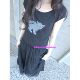 Eihey eh sweet cool little black cat Korean girl printed round neck short-sleeved T-shirt summer casual short slim top