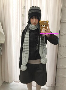 eihey诶嘿26秋hugyourskin学院风波点条纹图案针织日系毛球围巾女