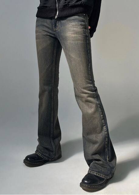Vintage distressed ລ້າງ trousers denim ວ່າງ