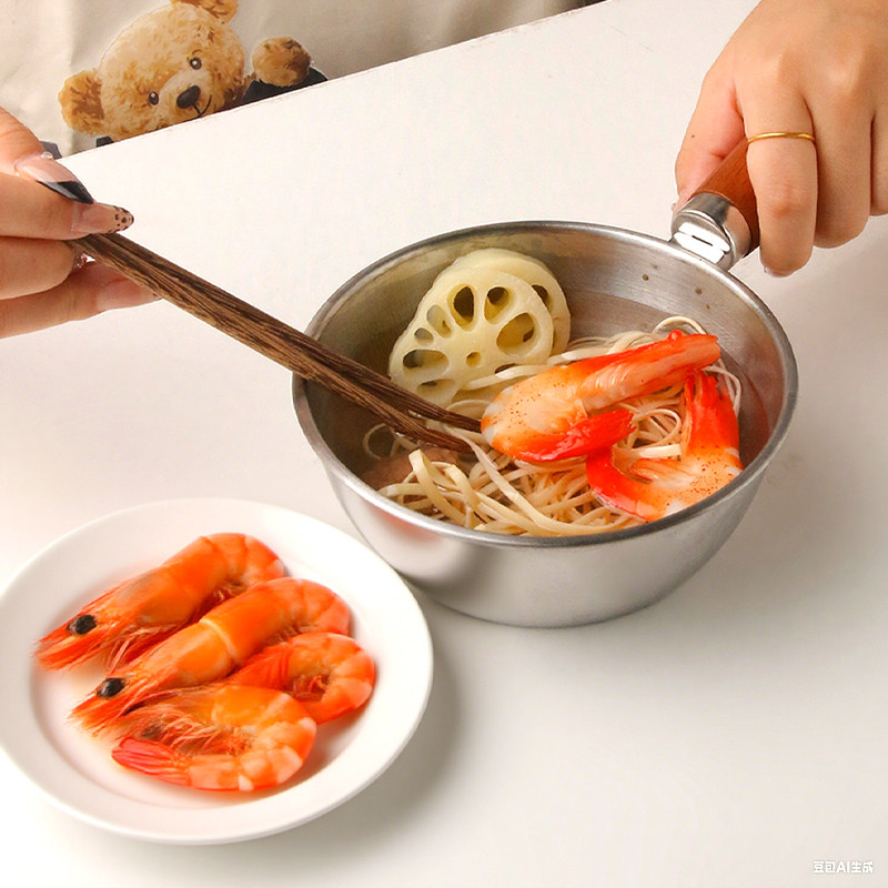 不锈钢胡桃木手柄平底锅宝宝辅食锅热油锅食品级多功能汤锅炒菜锅,淘宝优惠券,粉丝福利购,淘宝优惠卷