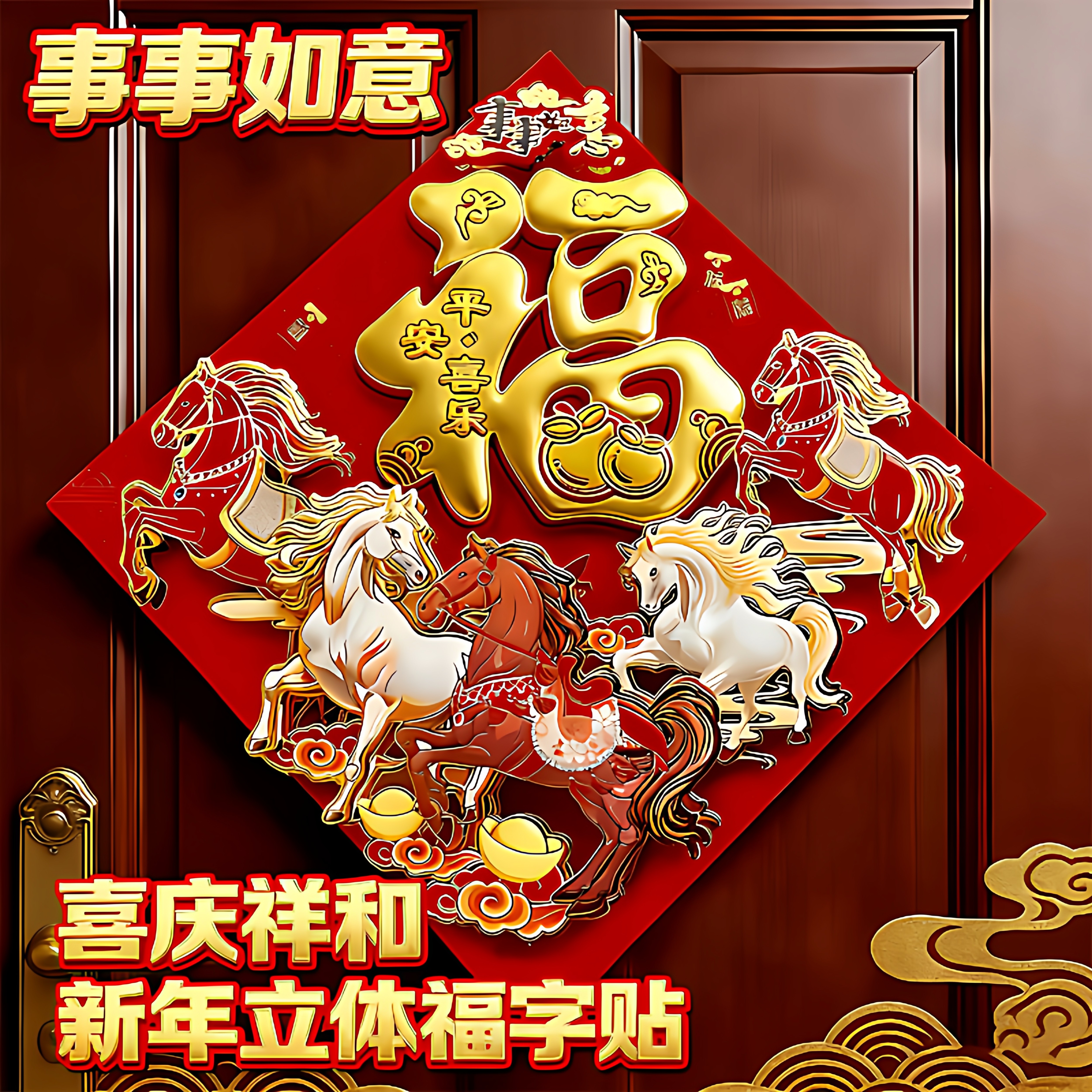 2026马年新款福字贴春节新年入户门大门高端立体植绒福字门贴装饰,淘宝优惠券,粉丝福利购,淘宝优惠卷