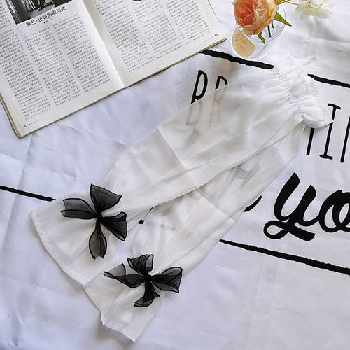 珠光素色网纱蝴蝶结防晒冰袖宽松夏季手袖2026喇叭口防晒袖套 - 图0