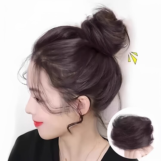 Low-tied bun hair with real hair hair tie for lazy people