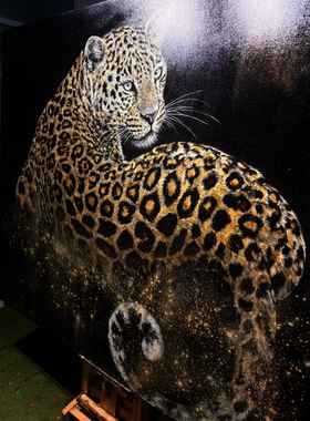 袁伟恒原创手绘油画《豹富》金钱豹客厅玄关装饰挂画收藏级孤品