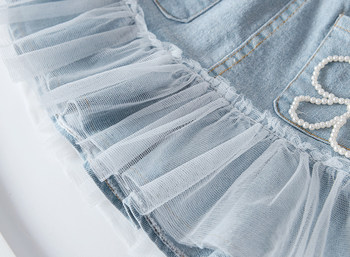 ເດັກຍິງ denim ສັ້ນ skirt summer 2023 ຮູບແບບໃຫມ່ splicing ຕາຫນ່າງຄົນອັບເດດ: ສິ້ນ skirt hip ຍາວເຄິ່ງສ່ວນບາງ