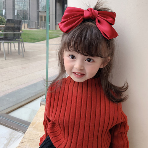 儿童亲子经典优雅缎面大蝴蝶发夹气质微光缎面纯色发卡披肩发发饰 - 图0