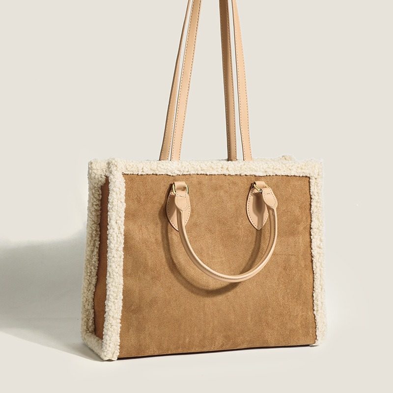 小众设计新款女包简约大容量子母包羊羔绒拼接手提托特腋下单肩包,淘宝优惠券,粉丝福利购,淘宝优惠卷