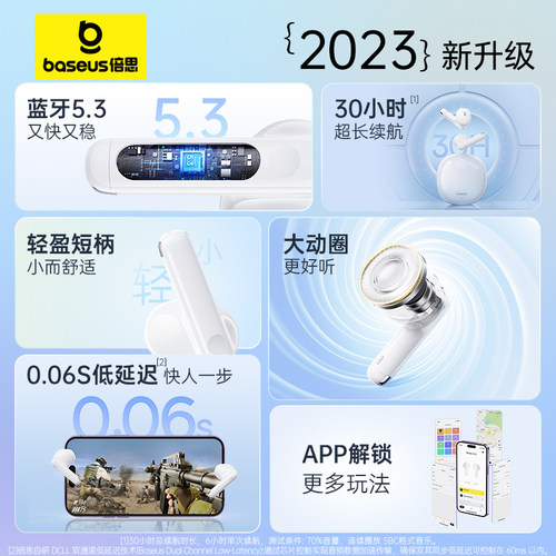 BASEUS/倍思 E13蓝牙耳机2024新款贰手无线降噪半入耳高音质电竞 - 图2