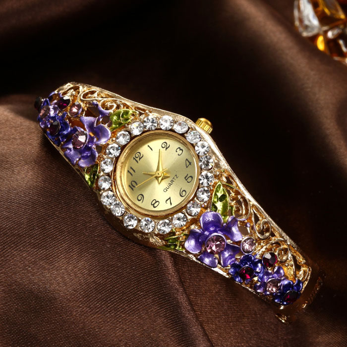 正宗景泰蓝玫瑰花朵镂空手镯手表 靓色手镯