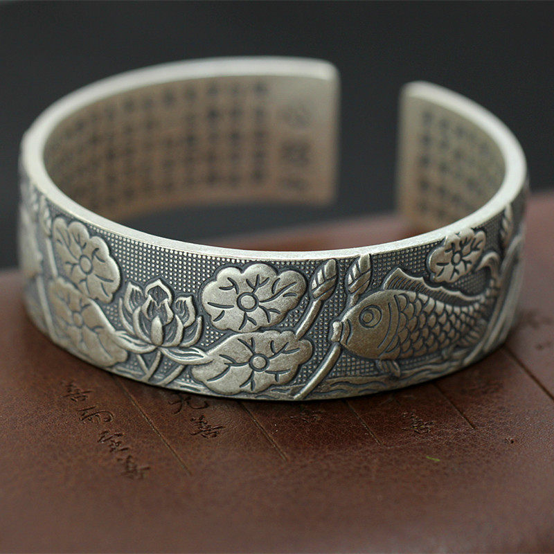 足银饰品哑光民族风女士波罗蜜手镯 靓色手镯