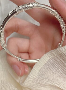 繁花手镯女生简约气质实心复古手环小众推拉可调节高级感设计手饰