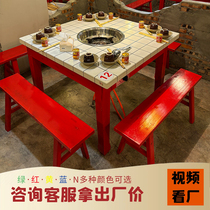 Municipal well solid wood marble hot pot table induction cookware integrated commercial fire boiler shop table and chairs smoother and baking integrated table