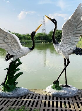 仿真仙鹤玻璃钢雕塑花园别墅酒店公园景区假山水池装饰丹顶鹤摆件