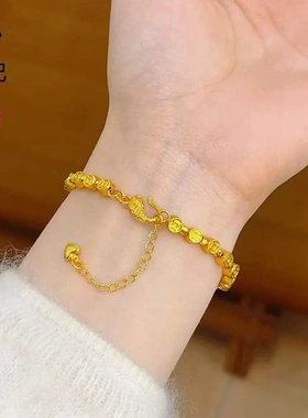 金店同款古法沙金五路财神钱币手链女时尚轻奢高级感铜钱手串