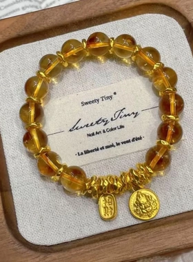 新中式黄财神盘缠手链轻奢新款小众设计招财纳福高级感手串礼物女