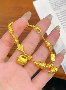 金店同款古法沙金锤纹葫芦胖福盘缠金坨坨平安喜乐转运珠手链