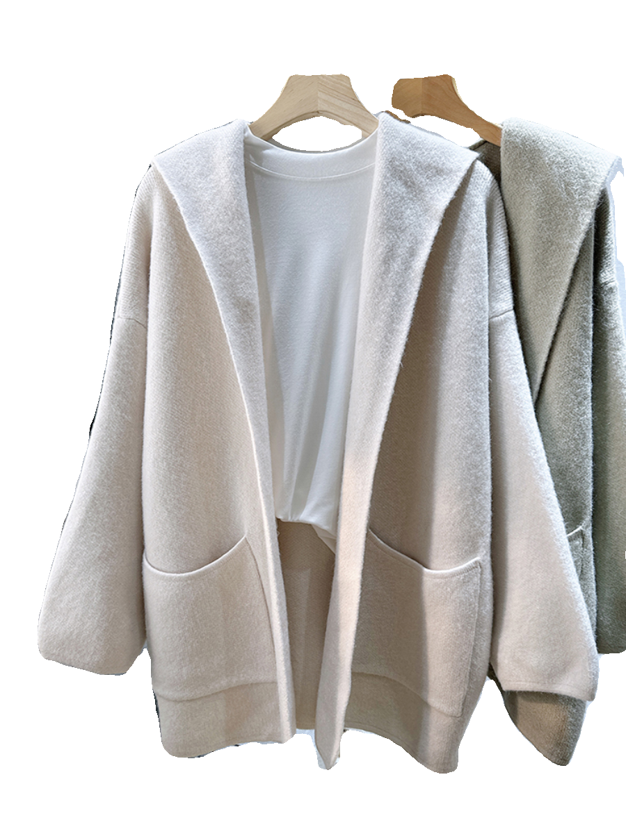 连帽毛衣外套女秋冬2025遮屁股厚大衣宽松慵懒风针织衫开衫中长款 - 图3