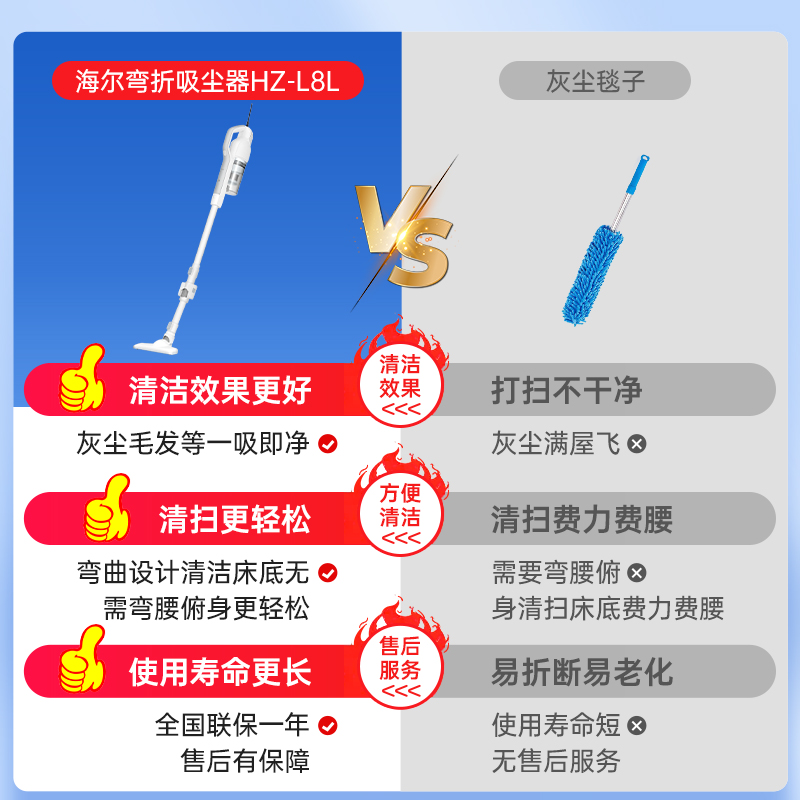 海尔吸尘器大吸力家用强力大功率床底沙发猫毛手持式小型地毯狗毛