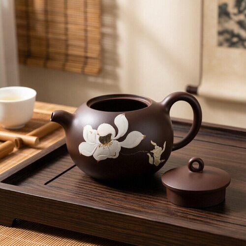 【两笔】宜兴紫砂壶名家全手工泡茶壶吴菁原矿紫泥一粒珠泥绘270c - 图1