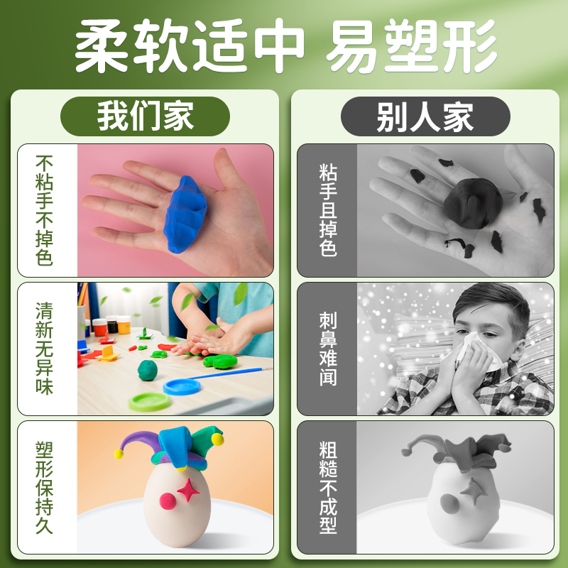 得力超轻粘土补充装24色安全无毒儿童食品级无味幼儿园专用彩泥不沾手12色小学生diy手工橡皮泥玩具套装黏土 - 图3