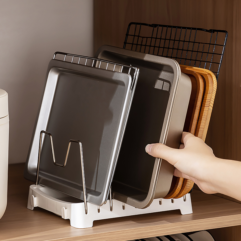 厨房烘焙工具收纳架烤盘收纳神器多用途面包盘烤蛋糕卷模具置物架 - 图0