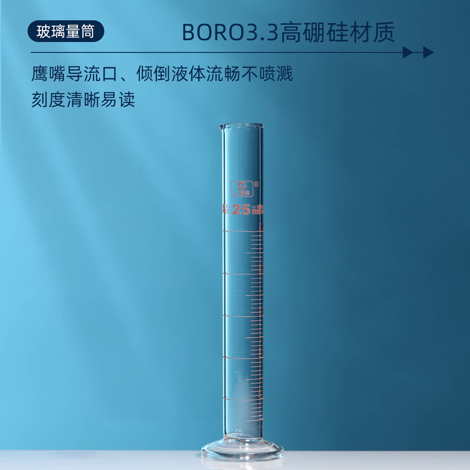 Sanaisi grade A measuring cylinder with scale lines, acid and alkali resistant