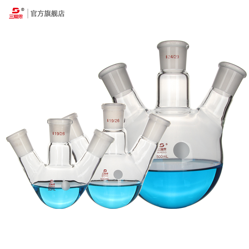 【三爱思定制】斜三口圆底蒸馏烧瓶三颈反应瓶25-500ml 1-20L厚壁耐烧型耐高温化学实验室玻璃器材器皿可定制 - 图3