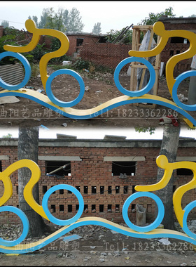 公园骑自行车人物剪影不锈钢雕塑