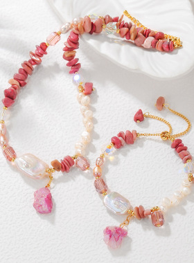 爆款天然石巴洛克珍珠手链项链蔷薇石水晶原创少女轻奢高级感闺蜜