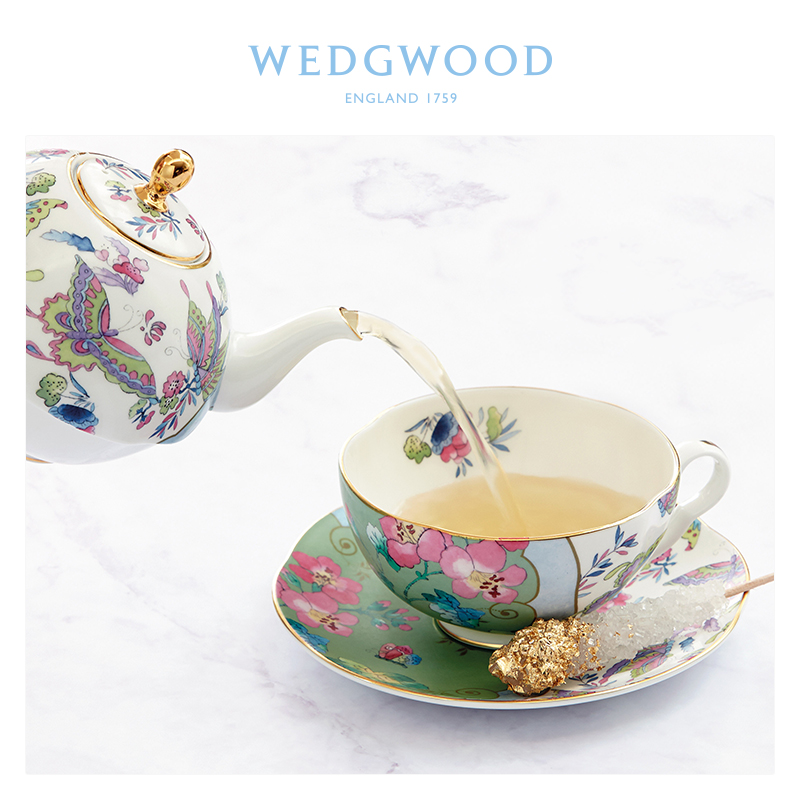 WEDGWOOD威基伍德花间舞蝶一人悦享茶具三件组骨瓷欧式子母壶杯碟 - 图2