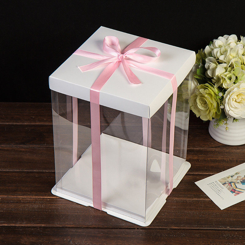 透明蛋糕盒4寸6寸8寸10寸12寸14寸16寸一层二层三层定制盒子logo - 图0