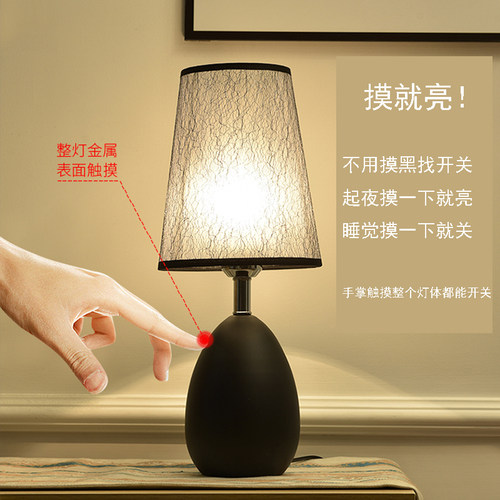 北欧卧室台灯床头灯简约现代创意家用浪漫温馨触摸可调光床头柜灯 - 图0