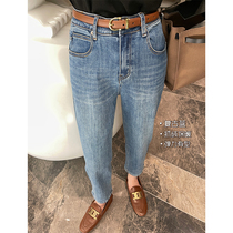 Zhang Xiaohe (version type retrograde jeans) Straight cylinder Jeans Woman Loose Spring Autumn Retro Blue High Waist 90% Pants