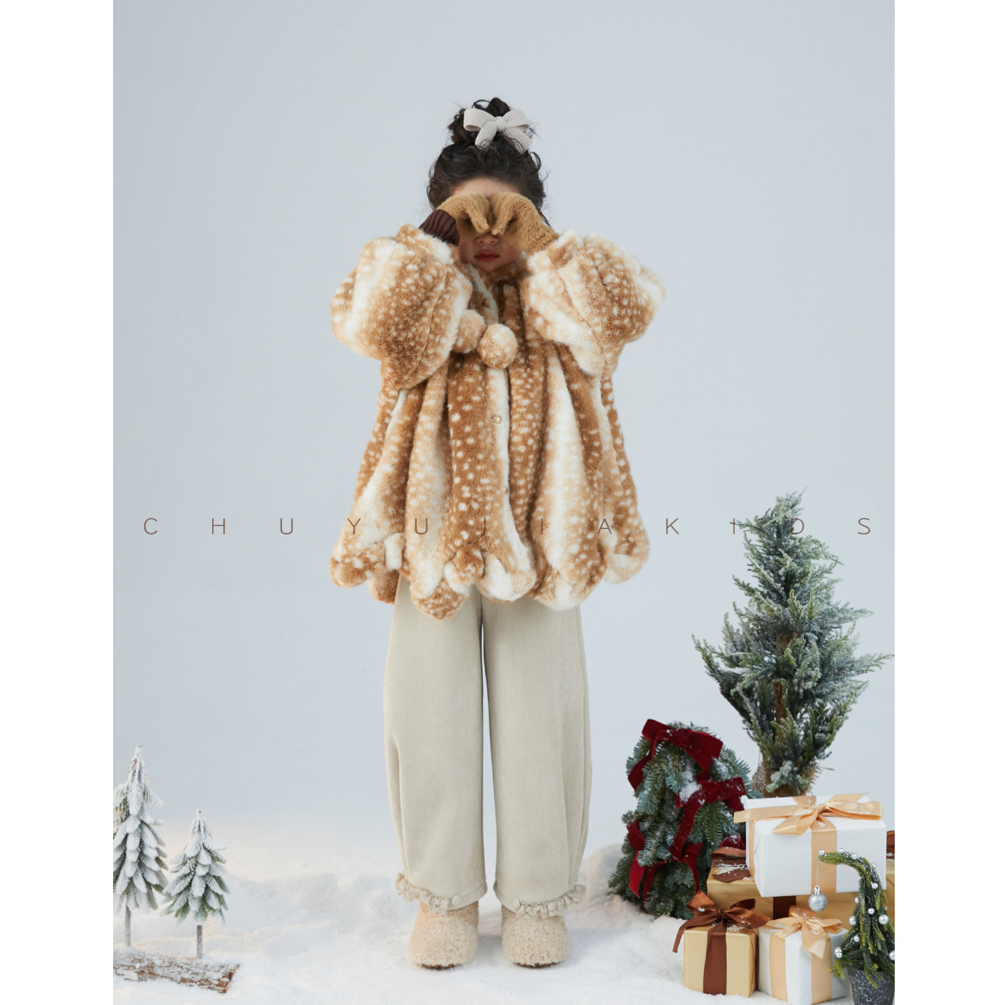 初羽家女童外套2025冬季儿童加绒加厚不掉毛鹿纹斑点皮草毛毛外套,淘宝优惠券,粉丝福利购,淘宝优惠卷