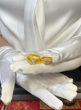 古法足金包银鸽子蛋满钻莫桑戒指