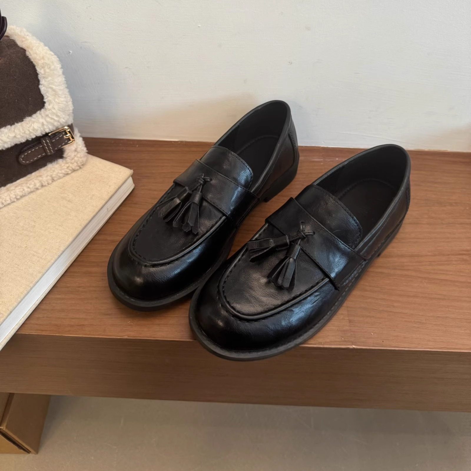 MUMU复古流苏一脚蹬乐福鞋女平底真皮圆头奶奶鞋休闲单鞋,淘宝优惠券,粉丝福利购,淘宝优惠卷