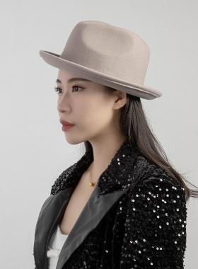 爵士帽户外欧美女士秋冬卷边羊毛