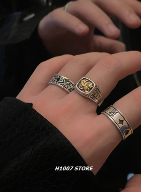 做旧款男戒指开口可调节冷淡嘻哈小众设计感指环食指戒2024年新款