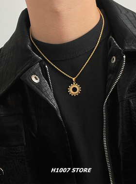 太阳花吊坠美式项链男款钛钢小众设计感嘻哈风锁骨链女毛衣链新款