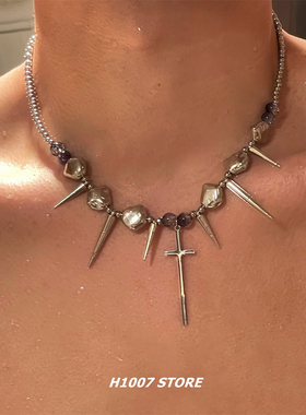 十字架铆钉夸张朋克女项链男y2k不规则亚文化小众锁骨链嘻哈颈链