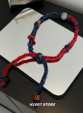 关于冬天 小众设计感毛线串珠抽拉项链女复古百搭毛衣链新款颈链