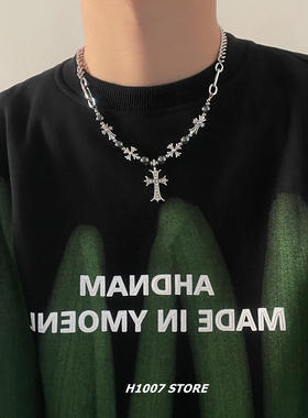 十字花冷淡风男卫衣项链女小众设计高级感毛衣链钛钢嘻哈风锁骨链