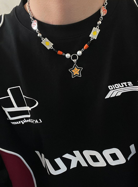 潮牌星星笑脸拼接男生项链女款冷淡锁骨链嘻哈小众设计高级感饰品