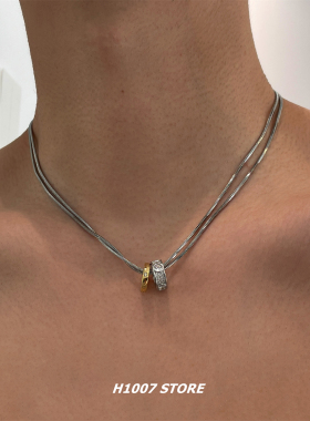 双层蛇骨链美式嘻哈风男款项链小众设计冷淡风女锁骨链高级感毛衣